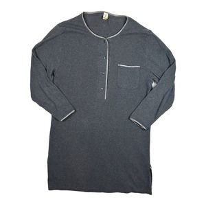 Calida Switzerland Size XS Long Sleeve Night Gown Sleepshirt Buttons Pocket Gray